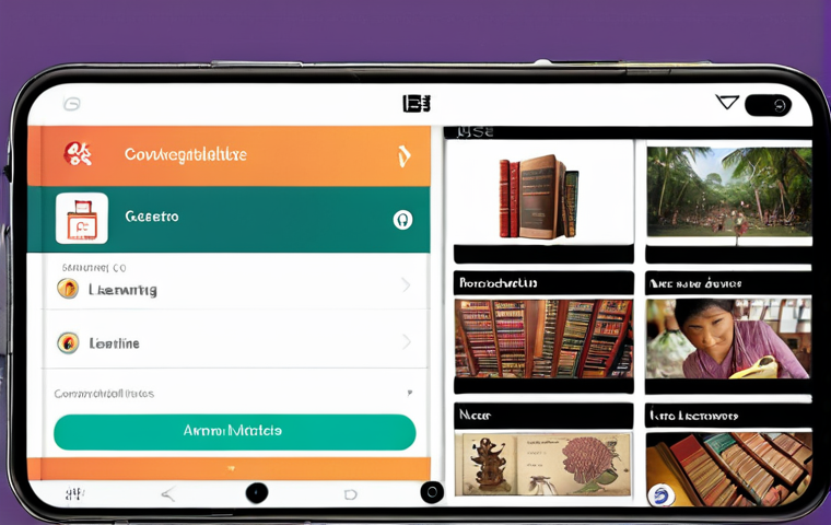 **

A visually appealing and user-friendly interface of an SRS application on a smartphone, displaying a flashcard with text and an image. The background shows a montage of diverse learning materials like books, notes, and language learning resources. Focus on conveying ease of use and accessibility for various subjects. Consider using UI elements that represent Malay culture if appropriate.

**