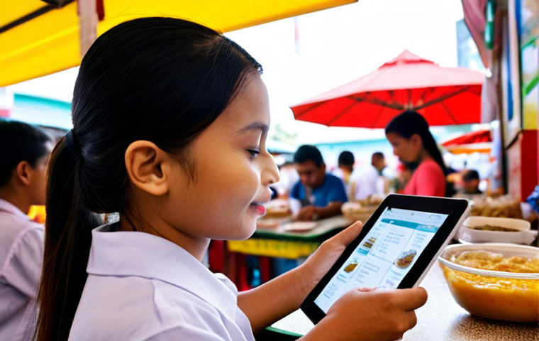 **
Prompt: A student in Malaysia, using the Anki app on a tablet while relaxing at a *mamak* stall. Focus on the concentration on their face as they review flashcards with Malay vocabulary and Jawi script. Background: A blurred, bustling scene of people enjoying roti canai and teh tarik. Emphasis on the modern learning blended with traditional Malaysian culture.
**